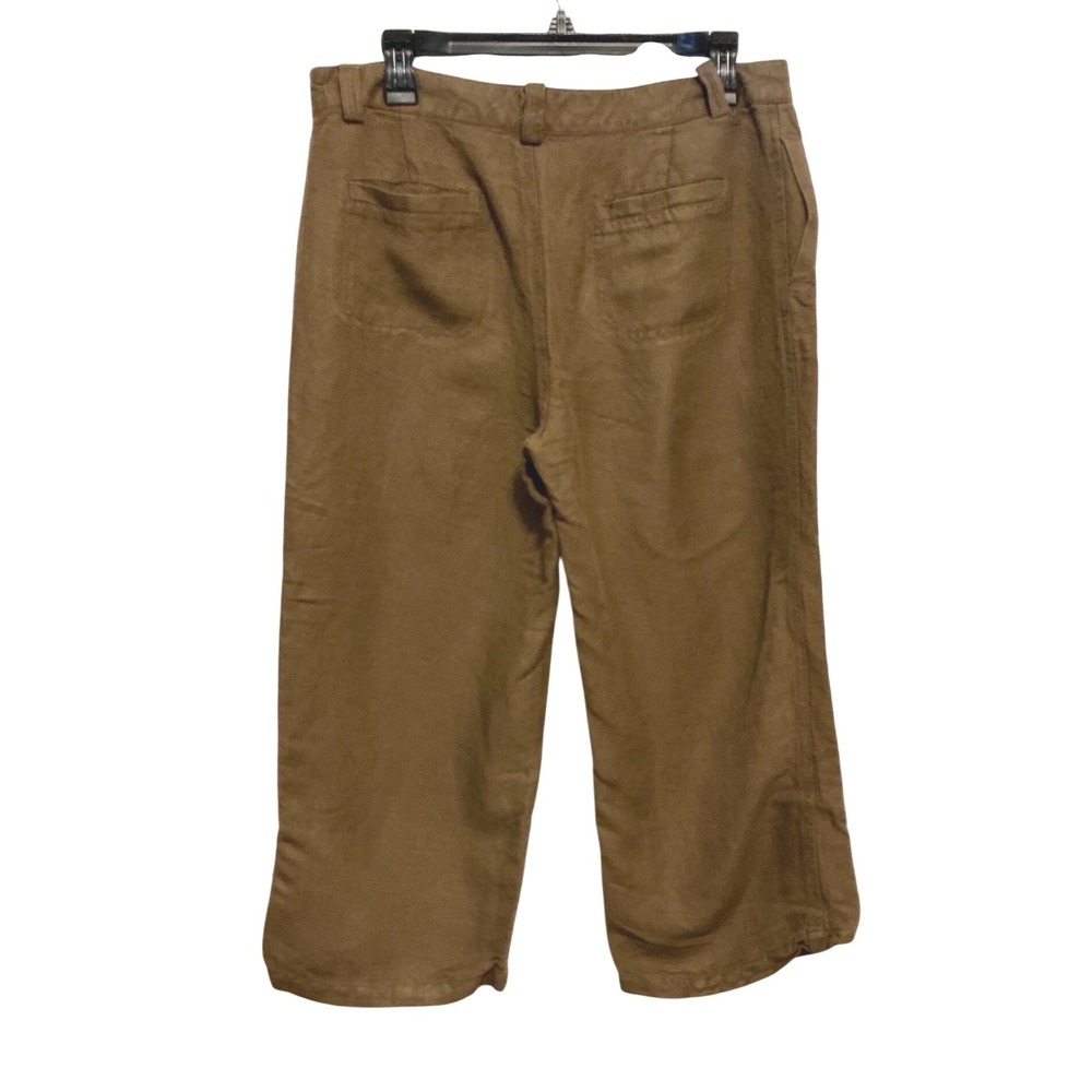 Coldwater Creek Natural Fit Brown Linen Blend Wide Leg Capri Crop Pants Size 8 - Picture 3 of 11